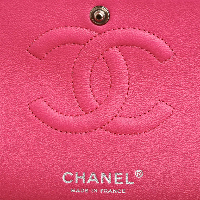 Chanel Fuchsia Pink Quilted Lambskin Large Classic 2.55 Double Flap Bag For Sale 5