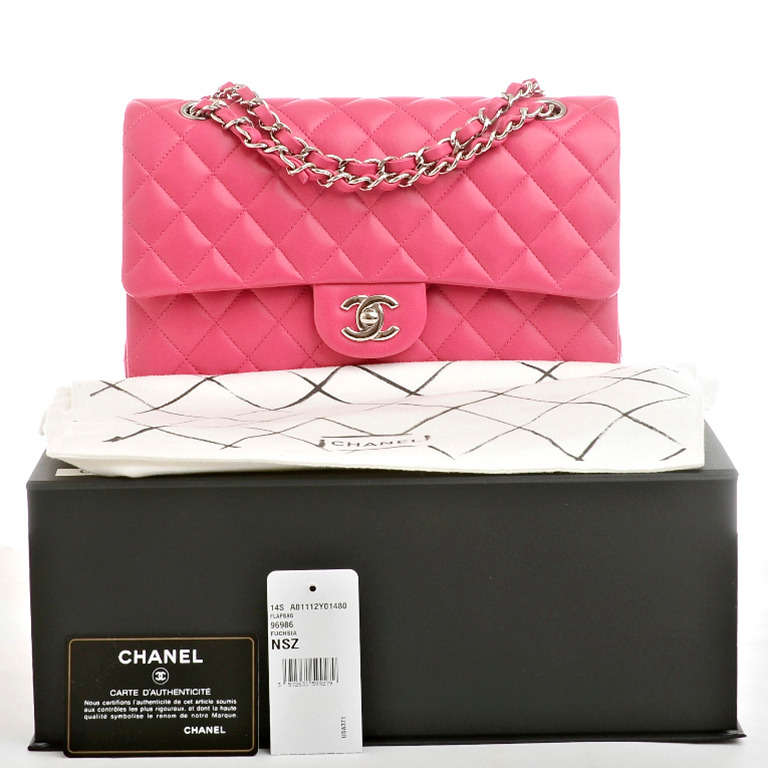 Chanel Fuchsia Pink Quilted Lambskin Large Classic 2.55 Double Flap Bag For Sale 6