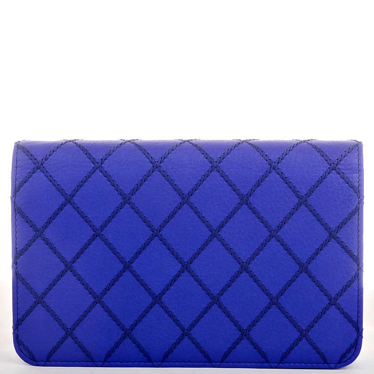 Chanel Royal Blue Quilted Wallet On Chain (WOC) In New Condition In New York, NY