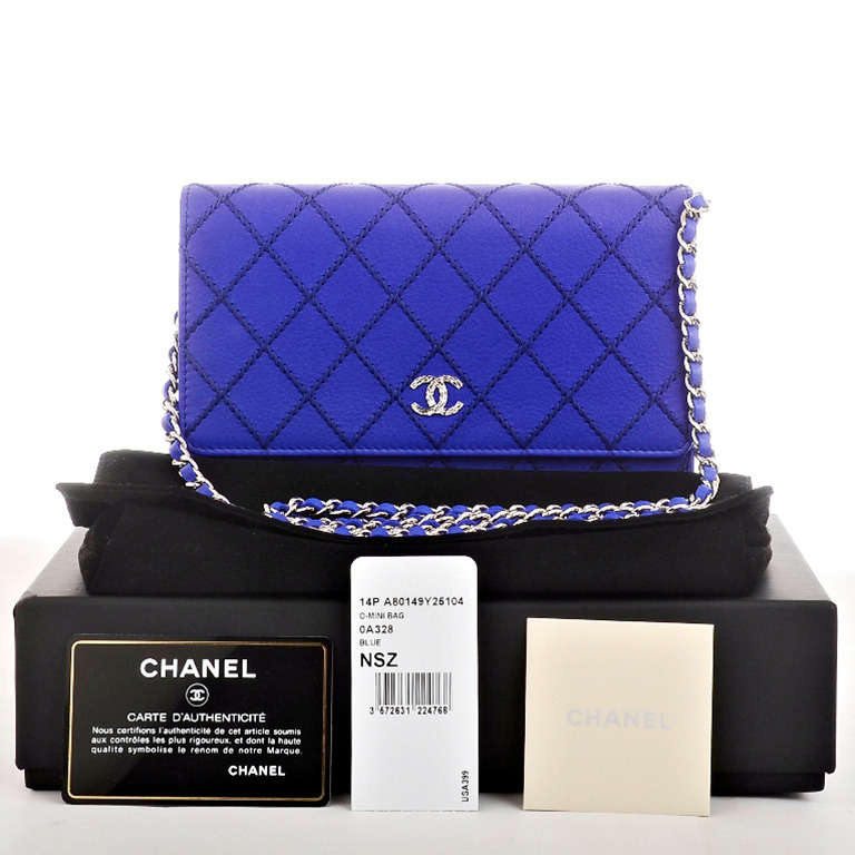 Chanel Royal Blue Quilted Wallet On Chain (WOC) 4