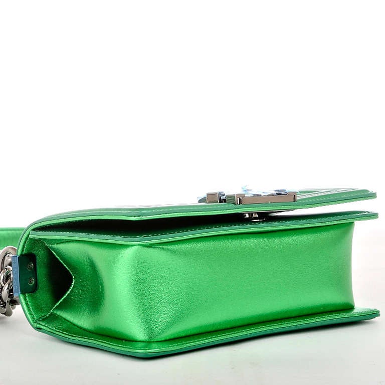 Women's Chanel Metallic Green Patent Small Boy Bag