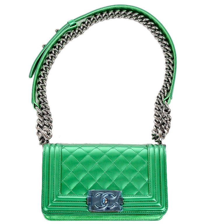 Chanel Metallic Green Patent Small Boy Bag 3