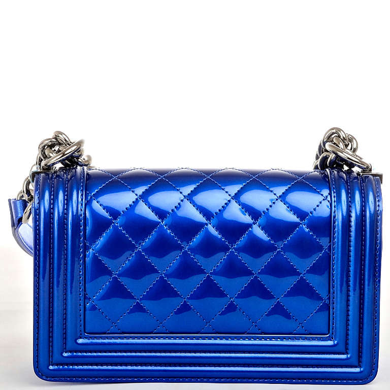 Women's Chanel Metallic Blue Patent Small Boy Bag