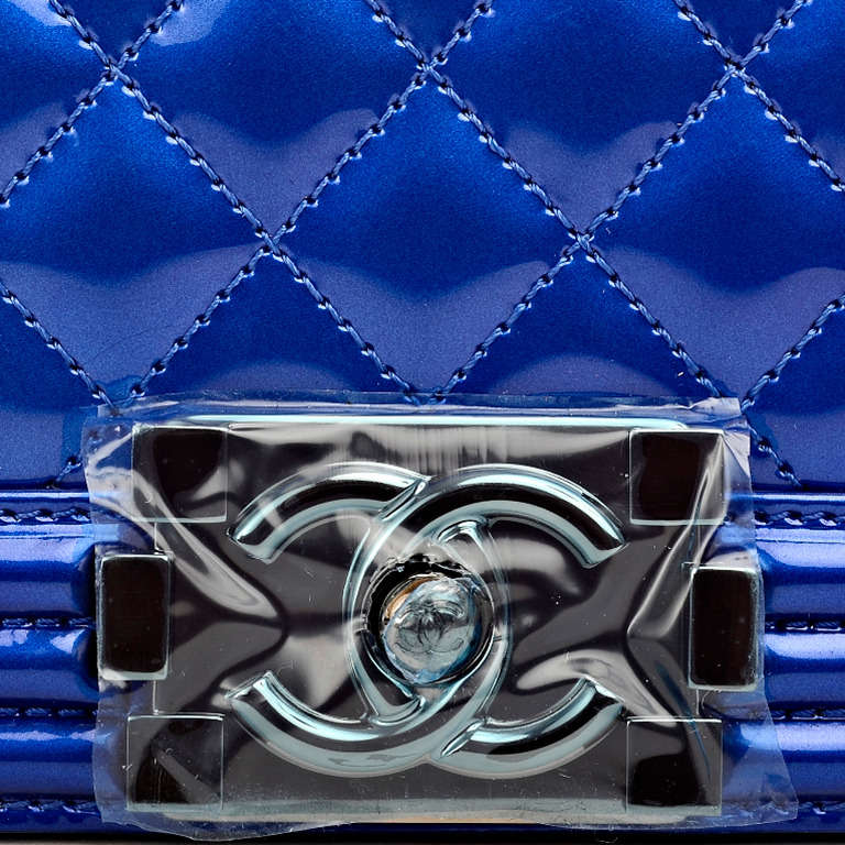 Chanel Metallic Blue Patent Small Boy Bag 3