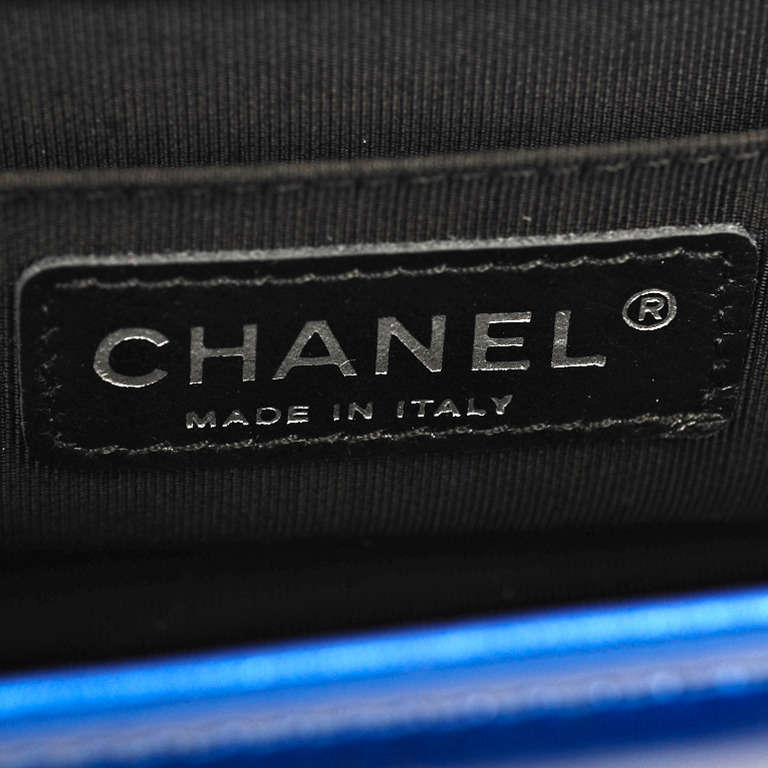 Chanel Metallic Blue Patent Small Boy Bag 5
