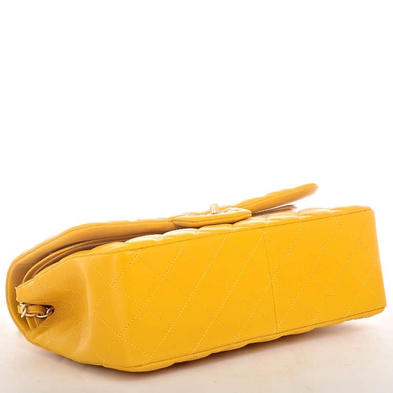 Women's Chanel Yellow Quilted Lambskin Jumbo Classic Double Flap Bag Gold Hardware