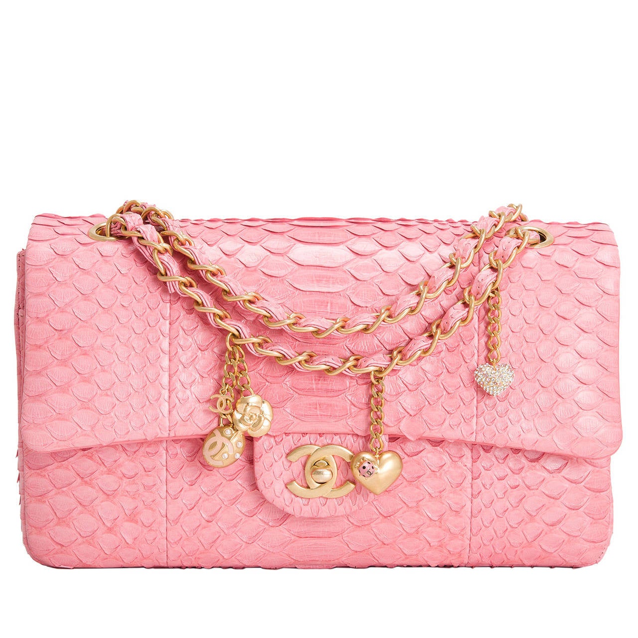Chanel Pink Python Large Charm Flap Bag at 1stDibs | chanel pink python bag,  pink python chanel bag, chanel python bag