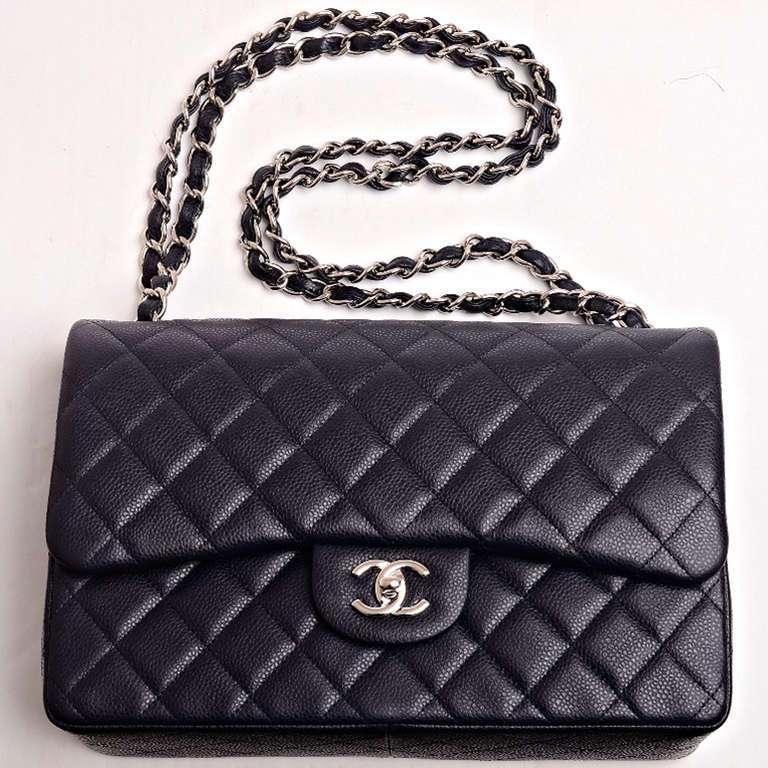 Chanel Midnight Blue Quilted Caviar Jumbo Classic 2.55 Double Flap Bag 3