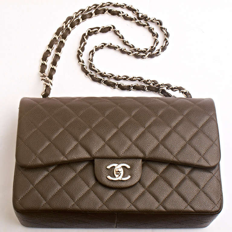 Chanel Dark Brown Quilted Caviar Jumbo Classic 2.55 Double Flap Bag 1