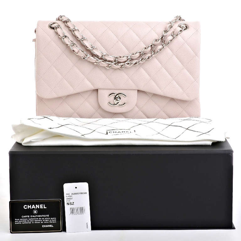 Chanel Baby Pink Quilted Caviar Jumbo Classic 2.55 Double Flap Bag 3
