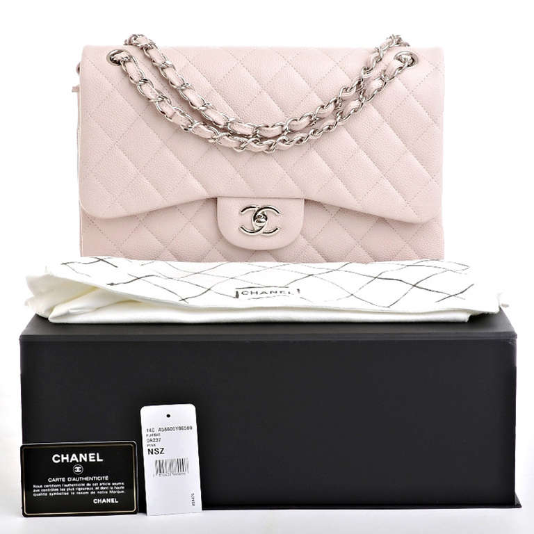 Chanel Baby Pink Quilted Caviar Jumbo Classic 2.55 Double Flap Bag at