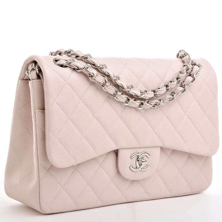 Chanel Baby Pink Quilted Caviar Jumbo Classic 2.55 Double Flap Bag at ...