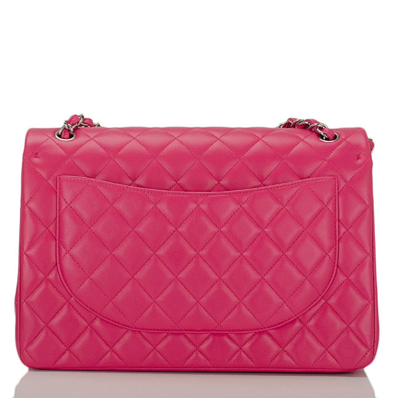 Chanel Fuchsia Pink Quilted Lambskin Maxi Classic Double Flap Bag In New Condition In New York, NY