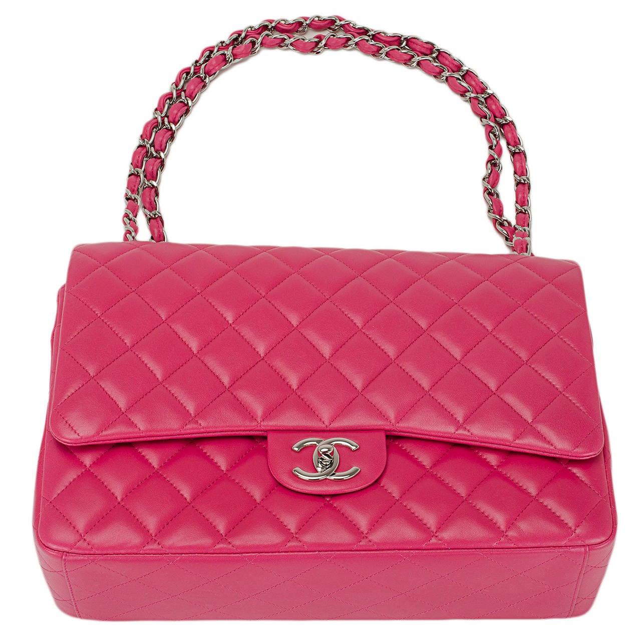 Chanel Fuchsia Pink Quilted Lambskin Maxi Classic Double Flap Bag 1