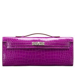 Hermes Violet Shiny Porosus Crocodile Kelly Cut