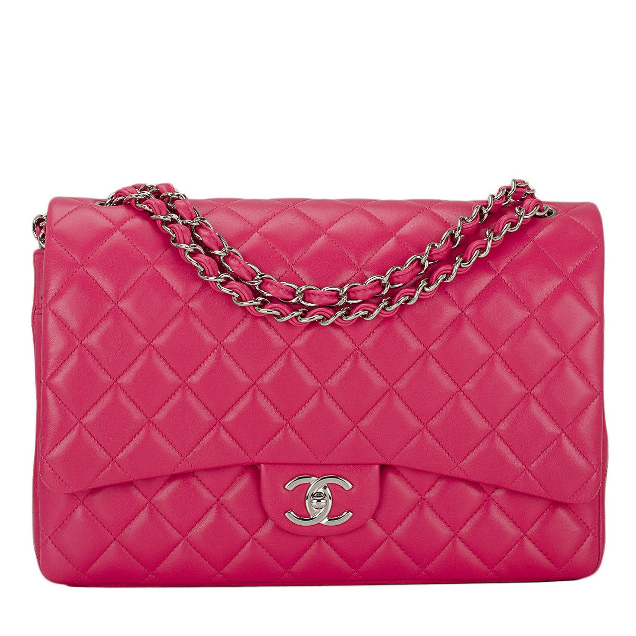 Chanel Fuchsia Pink Quilted Lambskin Maxi Classic Double Flap Bag
