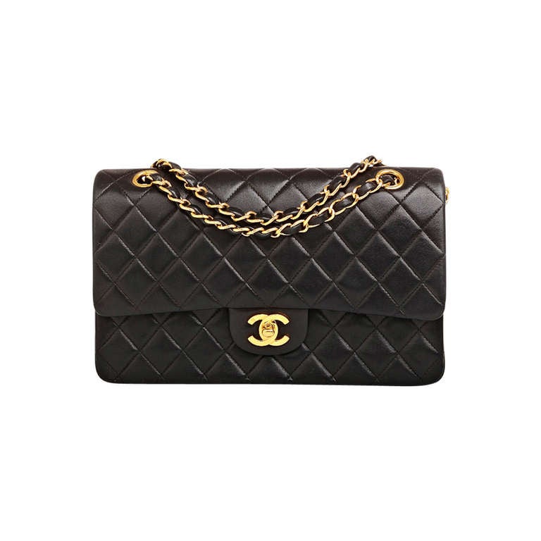 Chanel Black Quilted Lambskin Large Classic 2.55 Double Flap Bag at 1stdibs