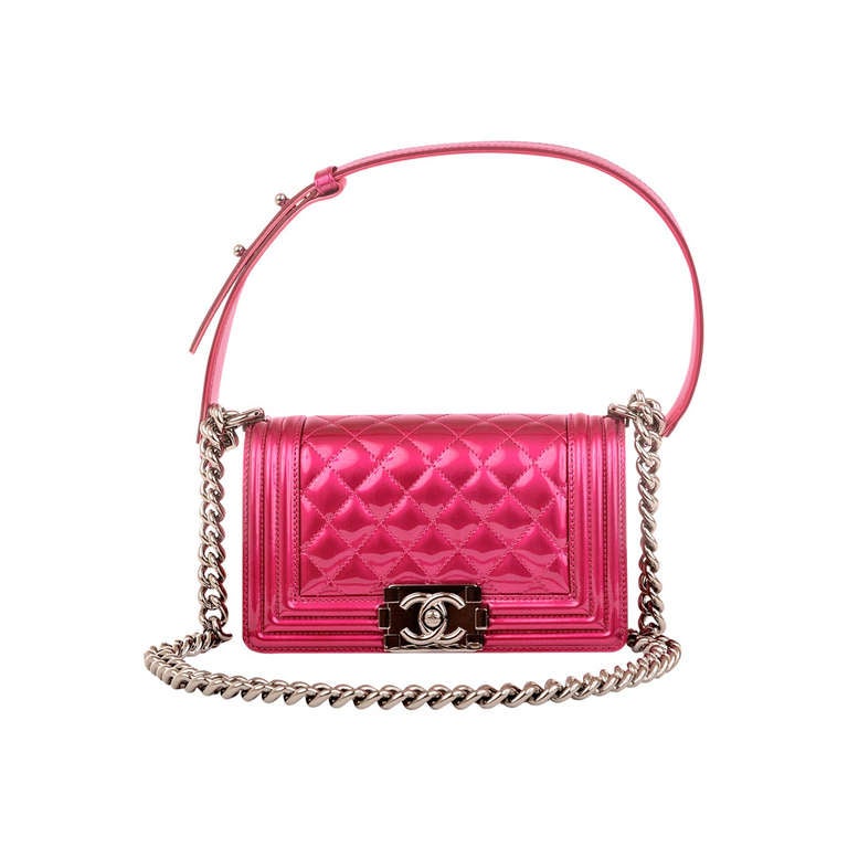 Chanel Metallic Fuchsia Pink Patent Small Boy Bag