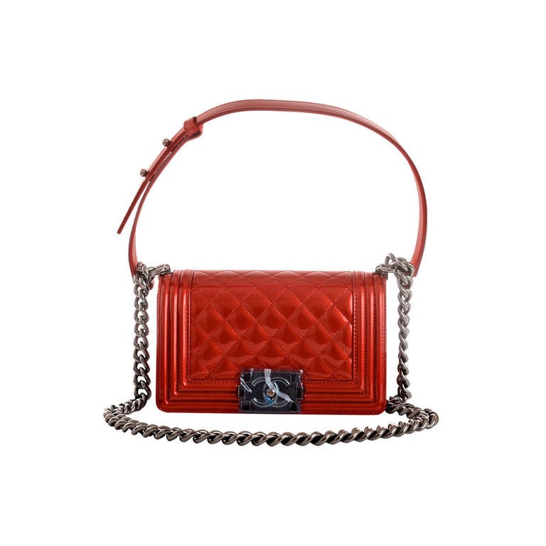 Chanel Metallic Red Patent Small Boy Bag