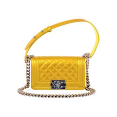 Chanel Metallic Yellow Patent Small Boy Bag