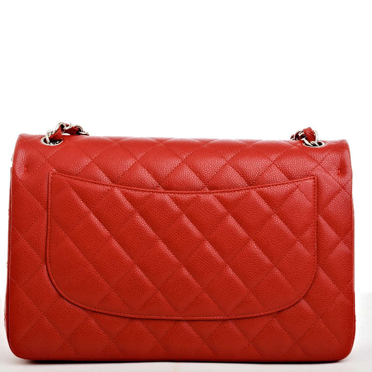 Women's Chanel Lipstick Red Quilted Caviar Jumbo Classic 2.55 Double Flap Bag