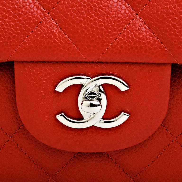 Chanel Lipstick Red Quilted Caviar Jumbo Classic 2.55 Double Flap Bag 2