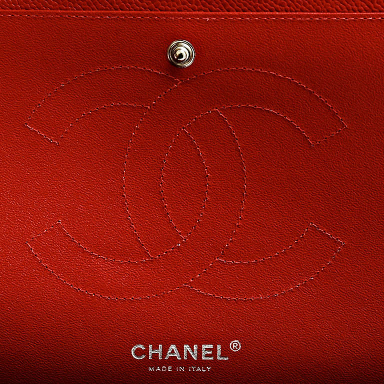 Chanel Lipstick Red Quilted Caviar Jumbo Classic 2.55 Double Flap Bag 5