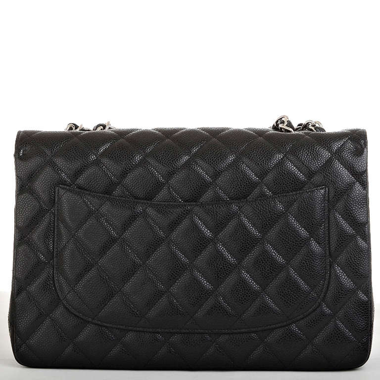 Women's Chanel Rare Black Quilted Caviar Jumbo 2.55 Flap Bag