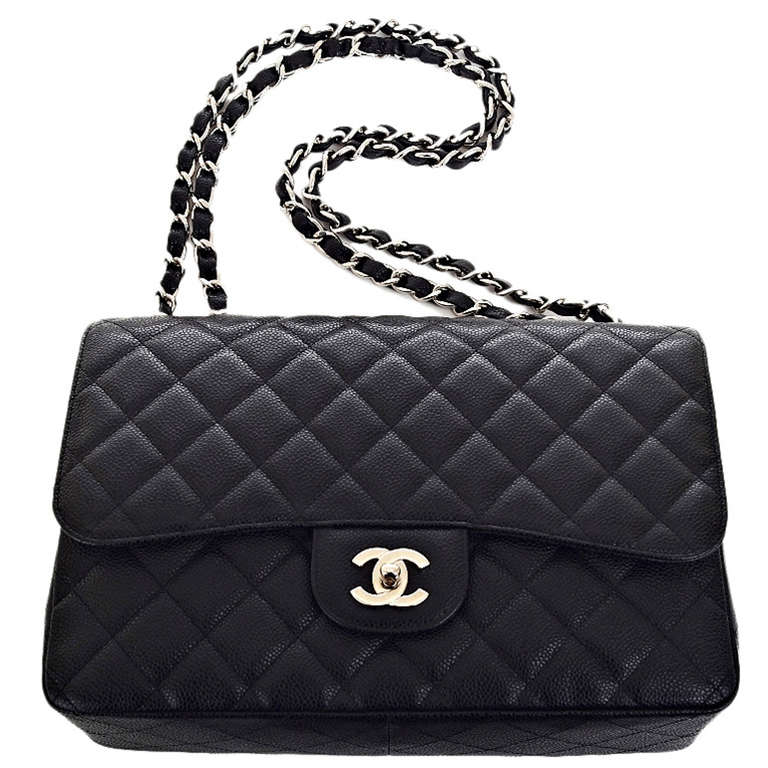 Chanel Rare Black Quilted Caviar Jumbo 2.55 Flap Bag 3