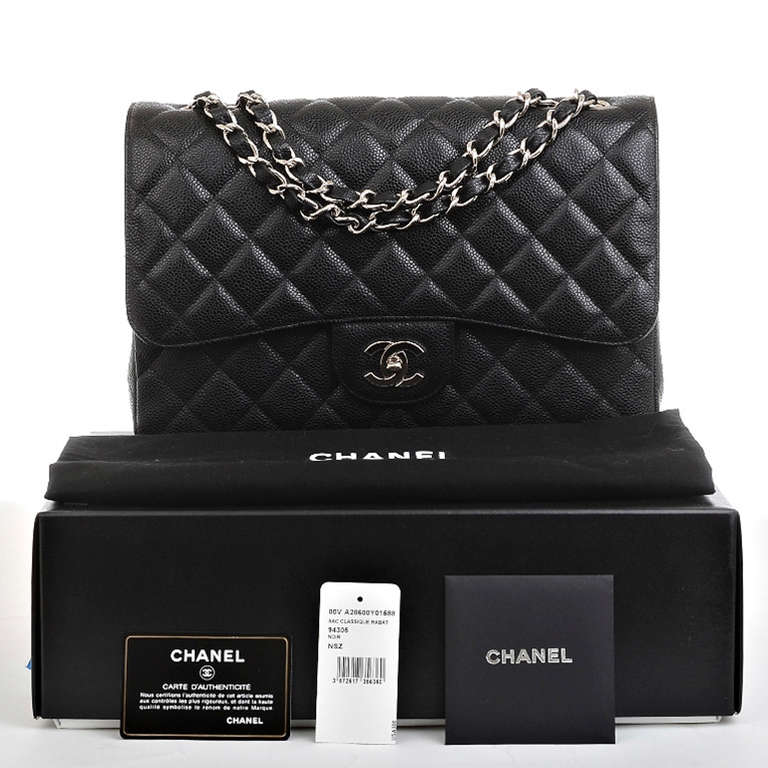 Chanel Rare Black Quilted Caviar Jumbo 2.55 Flap Bag 6