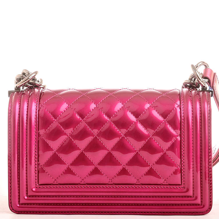 Women's Chanel Metallic Fuchsia Pink Patent Small Boy Bag