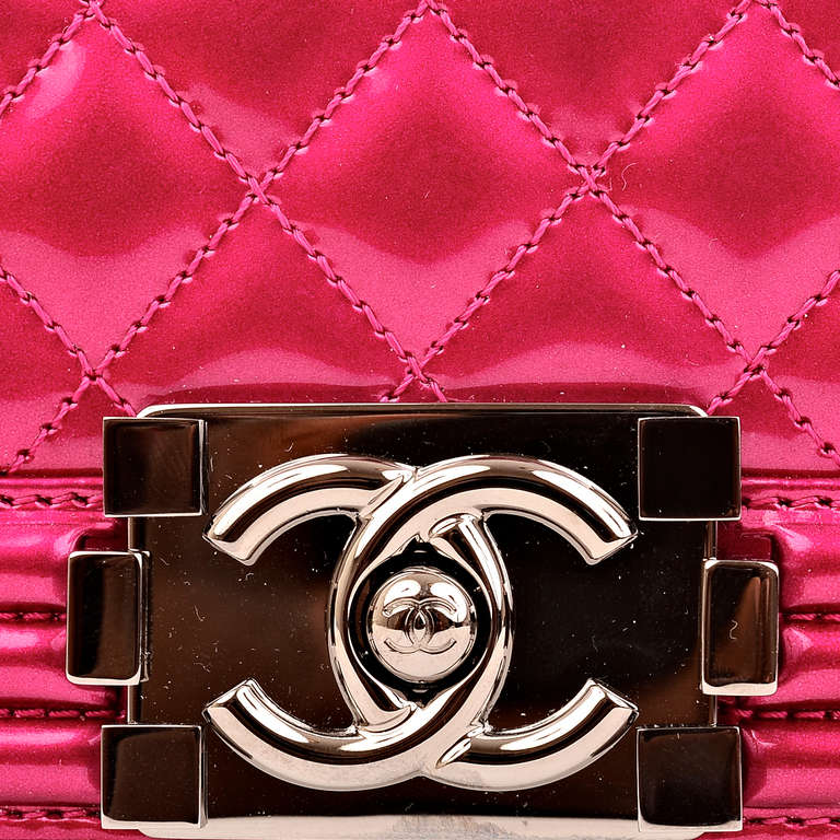 Chanel Metallic Fuchsia Pink Patent Small Boy Bag 3