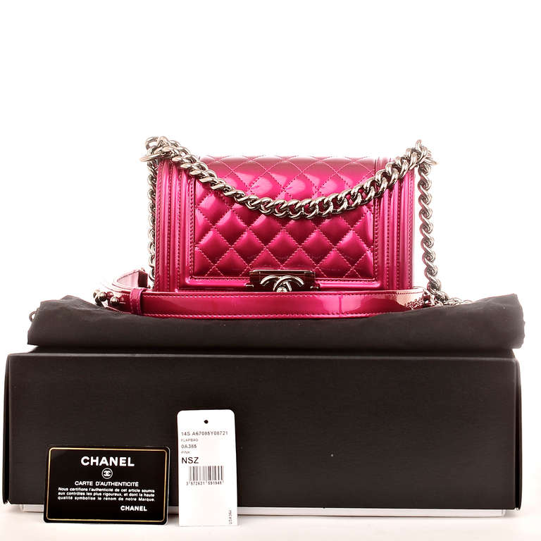 Chanel Metallic Fuchsia Pink Patent Small Boy Bag 6