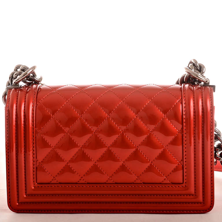 Women's Chanel Metallic Red Patent Small Boy Bag