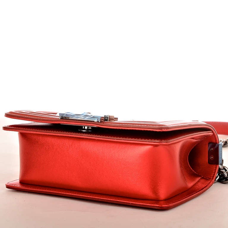 Chanel Metallic Red Patent Small Boy Bag 2