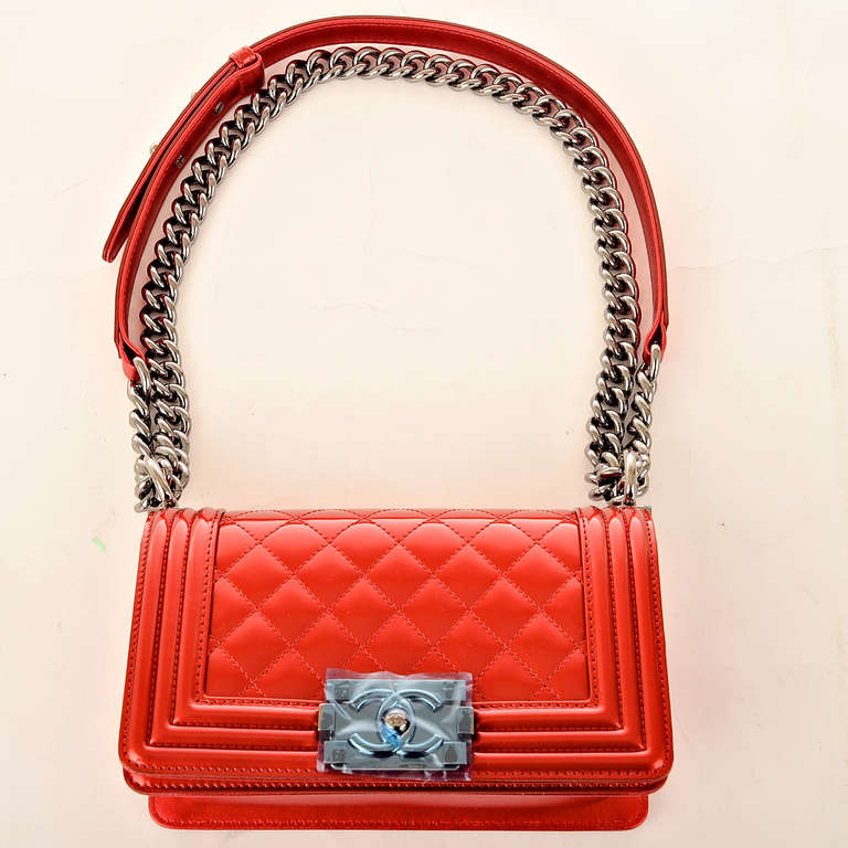 Chanel Metallic Red Patent Small Boy Bag 4