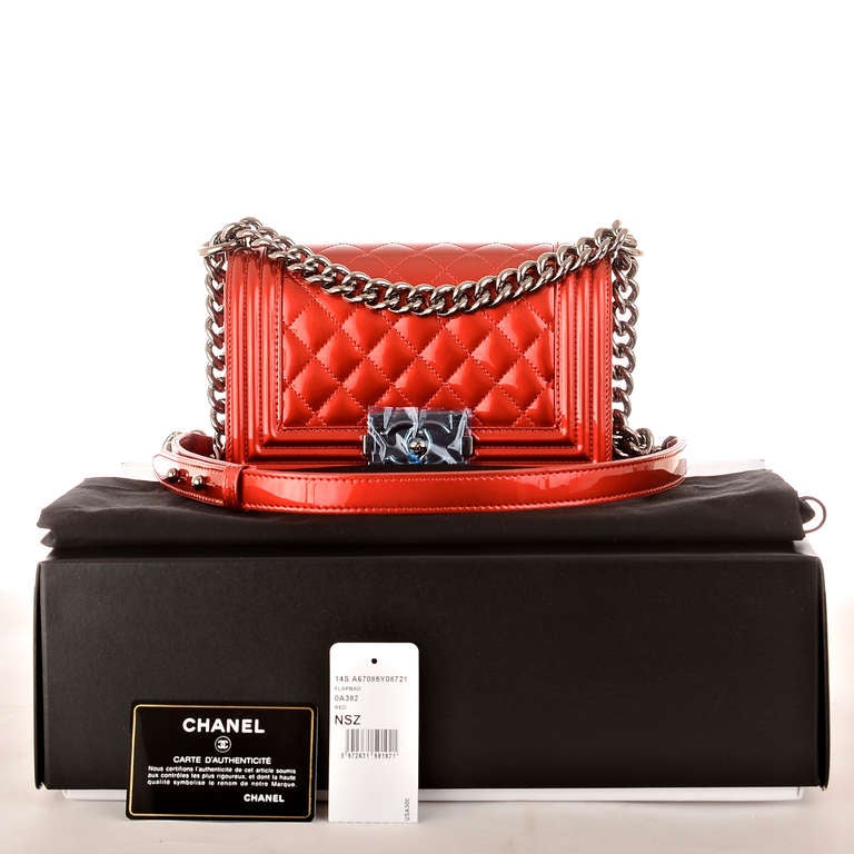 Chanel Metallic Red Patent Small Boy Bag 6