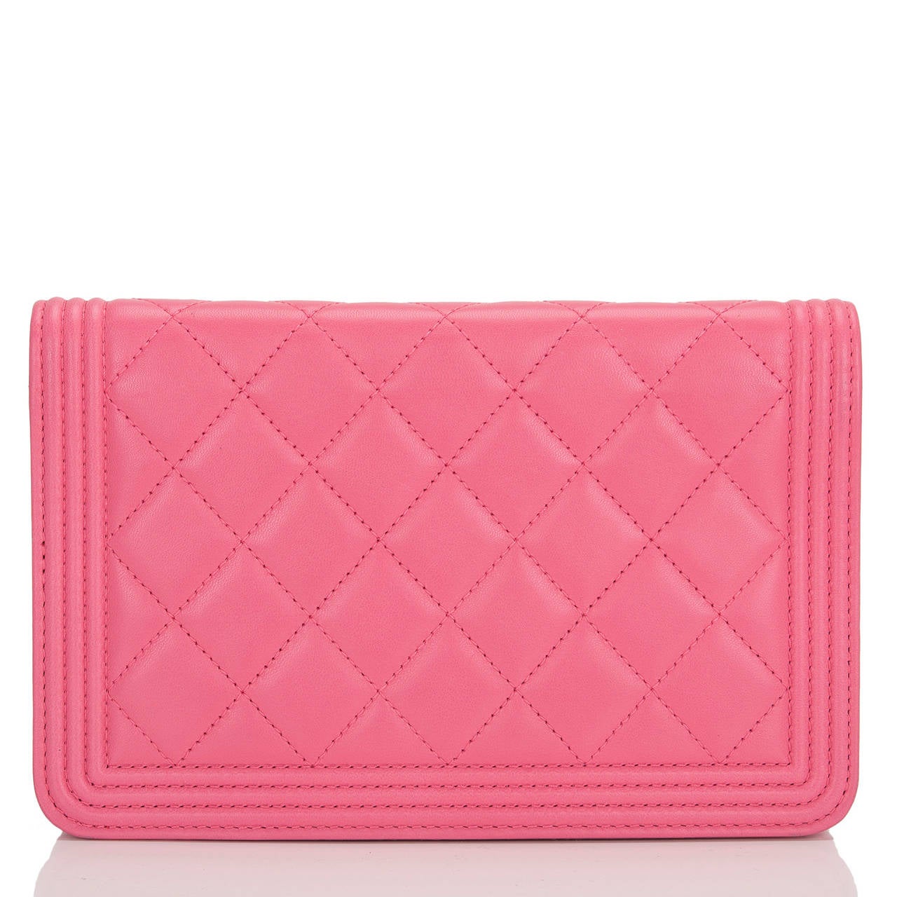 Chanel Pink Quilted Lambskin Boy Wallet On Chain (WOC) In New Condition In New York, NY