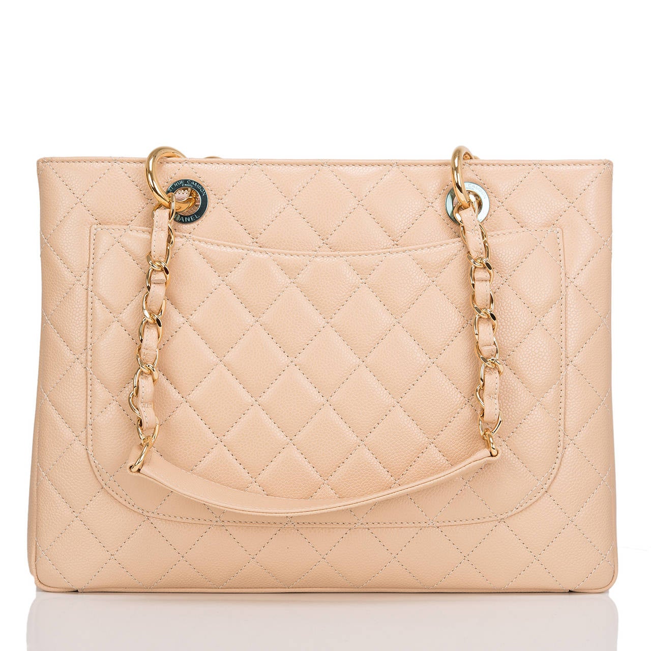 Chanel Beige Quilted Caviar Grand Shopper Tote (GST) Bag In New Condition In New York, NY