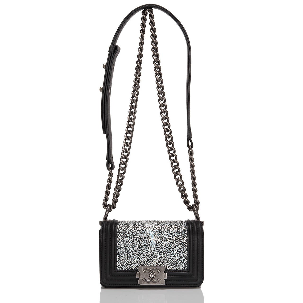 Chanel Metallic Silver Stingray Mini Boy Bag at 1stDibs