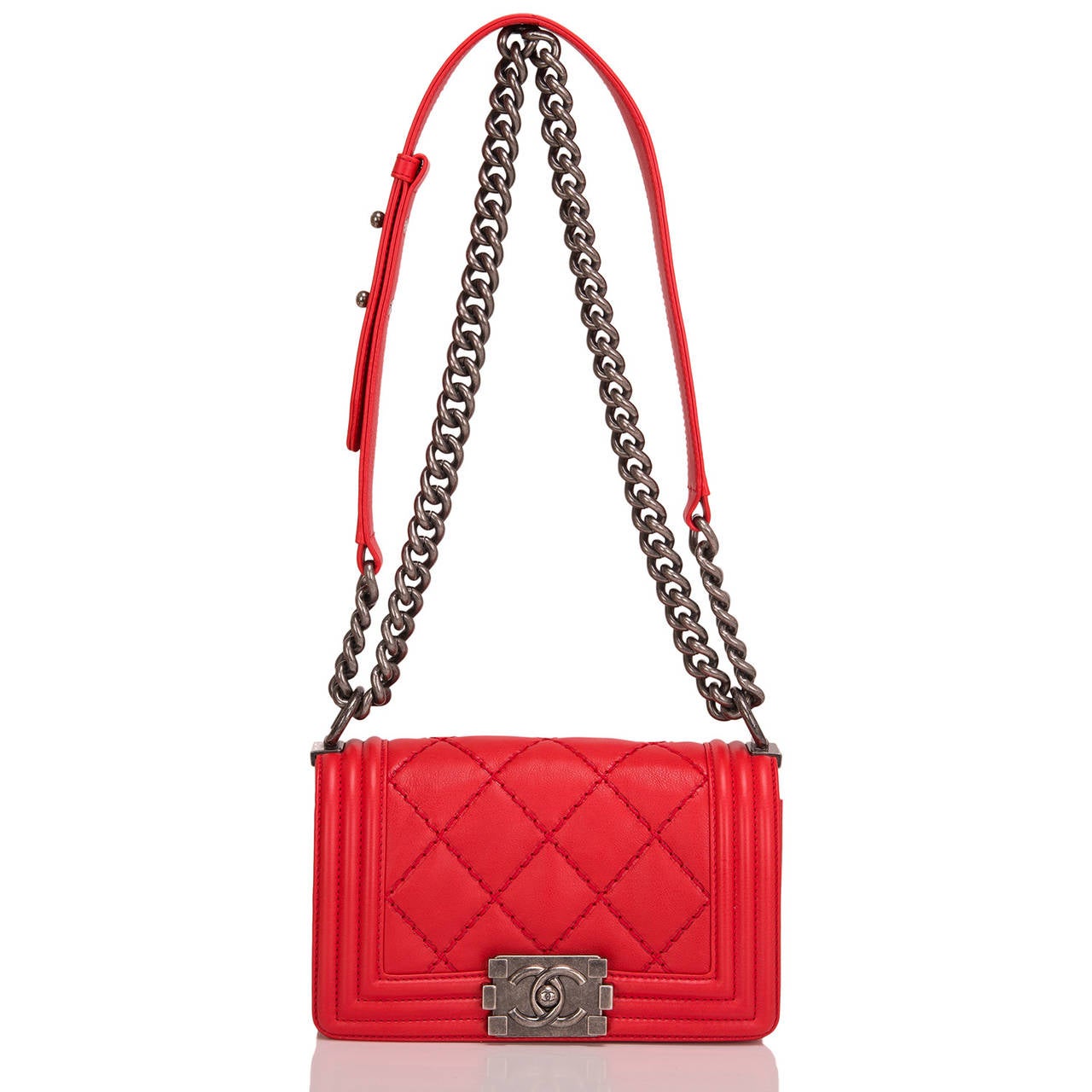 Chanel Red Quilted Calfskin Small Double Quilt Boy Bag 1