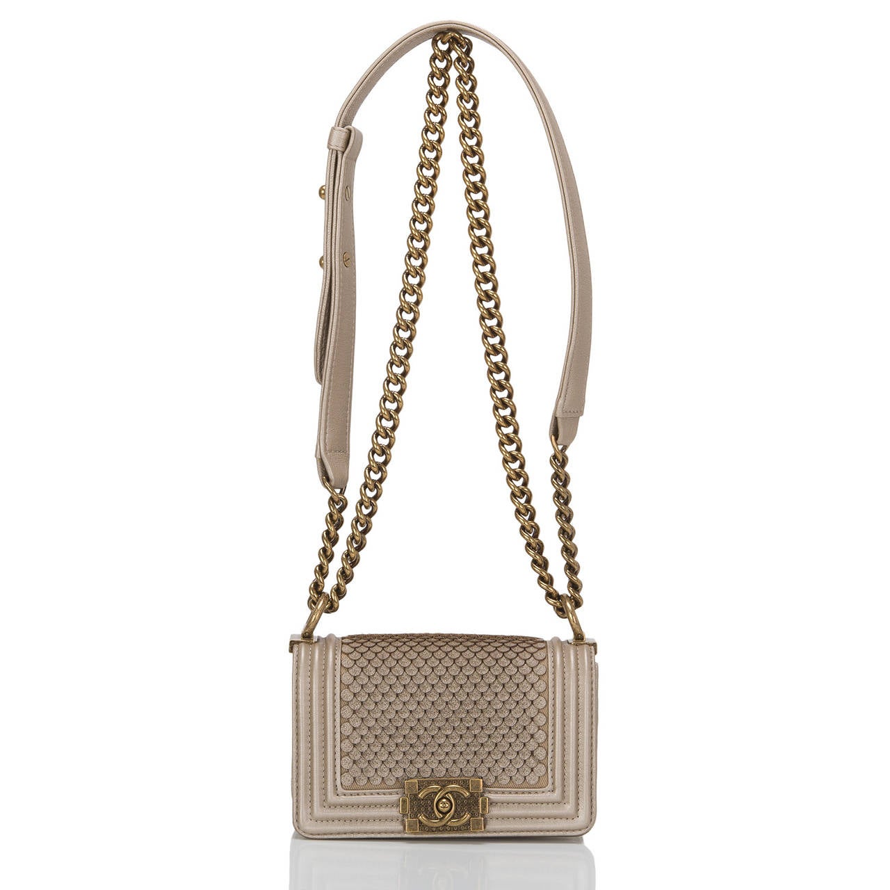 Women's Chanel Light Gold Lambskin Scales Mini Boy Flap Bag