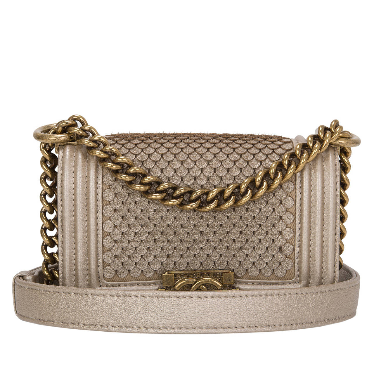 Chanel Light Gold Lambskin Scales Mini Boy Flap Bag at 1stDibs | chanel ...