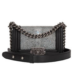 Chanel Metallic Silver Stingray Mini Boy Bag