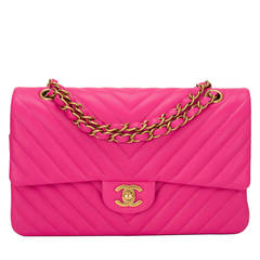 Chanel Fuchsia Chevron Medium Classic Double Flap Bag