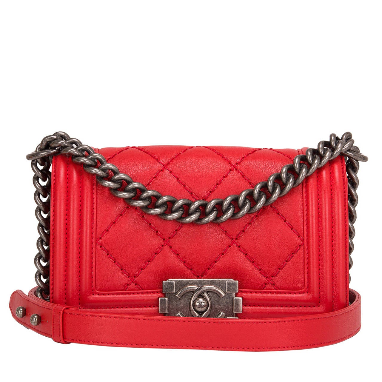 Chanel Red Quilted Calfskin Small Double Quilt Boy Bag