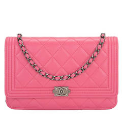 Chanel Pink Quilted Lambskin Boy Wallet On Chain (WOC)