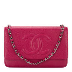 Chanel Dark Pink Caviar CC Wallet On Chain (WOC)