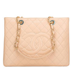 Chanel Beige Quilted Caviar Grand Shopper Tote (GST) Bag