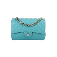 Chanel Turquoise Blue Quilted Lambskin Jumbo Classic 2.55 Double Flap Bag